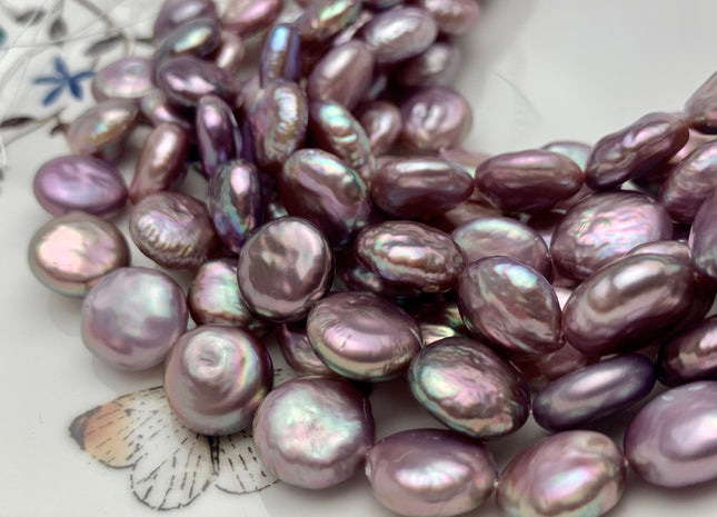 11-12mm AAAAA Half Strand Natural Dark Mauve Purple Pink Thick Coin Freshwater Pearl Beads Genuine High Luster Coin Pearl 16 Pieces #P1340