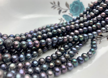 6-7 mm Peacock Large Hole Potato Freshwater Pearls Hole Size 1.8 mm Genuine Cultured Freshwater Pearl Beads Full Strand 63 Pieces #P1229