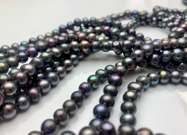 6-7 mm Peacock Large Hole Potato Freshwater Pearls Hole Size 1.8 mm Genuine Cultured Freshwater Pearl Beads Full Strand 63 Pieces #P1229