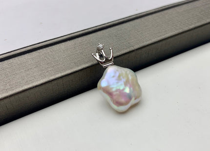 One Piece 925 Sterling Silver/Gold Pendant Setting Finding For Half Drilled Pearl Genuine Sterling Silver W/CZ Crown Shape Pendant #10088
