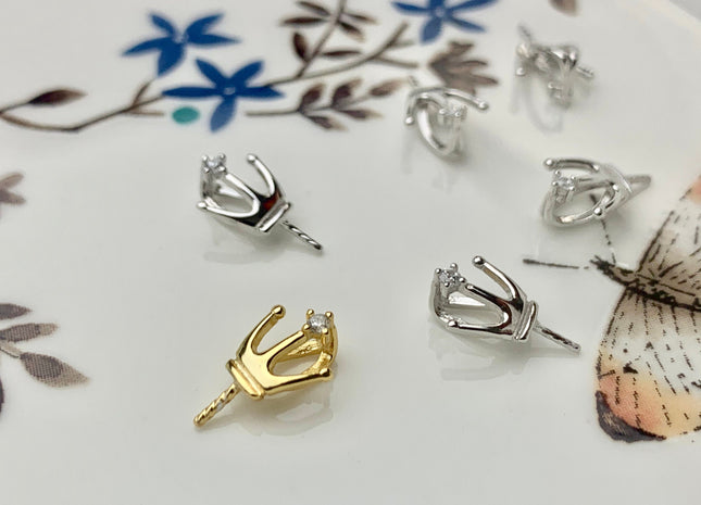 One Piece 925 Sterling Silver/Gold Pendant Setting Finding For Half Drilled Pearl Genuine Sterling Silver W/CZ Crown Shape Pendant #10088