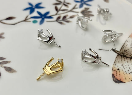 One Piece 925 Sterling Silver/Gold Pendant Setting Finding For Half Drilled Pearl Genuine Sterling Silver W/CZ Crown Shape Pendant #10088