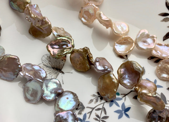 14-17 mm AAAA Natural Pink/Mauve/Seaweed Color Top Drilled Freshwater Pearl Beads Genuine High Luster Natural Cornflake Keshi Pearls #P1351