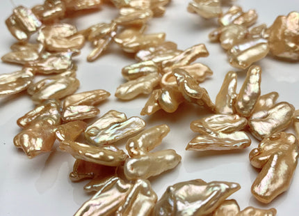 15-25 mm AA Light Beige Champagne Biwa Stick Freshwater Pearl Beads Genuine Cultured High Luster Irregular Shape Biwa Pearl #P1350