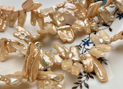 15-25 mm AA Light Beige Champagne Biwa Stick Freshwater Pearl Beads Genuine Cultured High Luster Irregular Shape Biwa Pearl #P1350