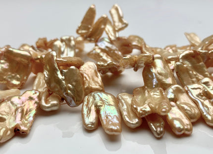 15-25 mm AA Light Beige Champagne Biwa Stick Freshwater Pearl Beads Genuine Cultured High Luster Irregular Shape Biwa Pearl #P1350