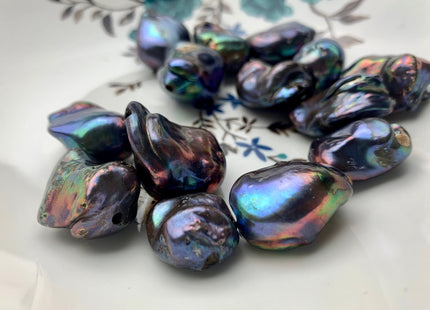 One Piece 15-22x16-30 mm AAA Large Hole Very Rare Jumbo Rainbow Peacock Baroque Pearl High Luster Nugget Bead Hole Size 1.2mm -2.2mm #P1354