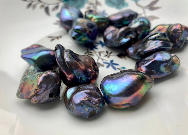 One Piece 15-22x16-30 mm AAA Large Hole Very Rare Jumbo Rainbow Peacock Baroque Pearl High Luster Nugget Bead Hole Size 1.2mm -2.2mm #P1354