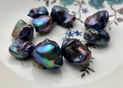 One Piece 15-22x16-30 mm AAA Large Hole Very Rare Jumbo Rainbow Peacock Baroque Pearl High Luster Nugget Bead Hole Size 1.2mm -2.2mm #P1354