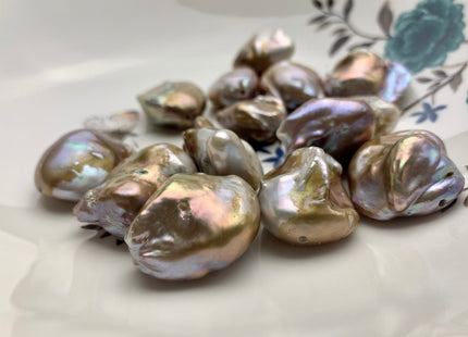 OnePiece 16-22x25-30mm AAA Large Hole Very Rare Jumbo Natural Mauve Pink Baroque Pearl High Luster With Iridescent Color Nugget Beads #P1353