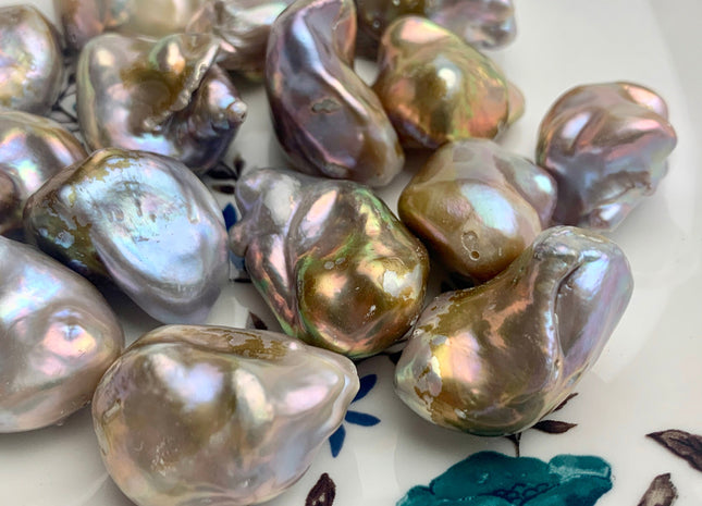 OnePiece 16-22x25-30mm AAA Large Hole Very Rare Jumbo Natural Mauve Pink Baroque Pearl High Luster With Iridescent Color Nugget Beads #P1353