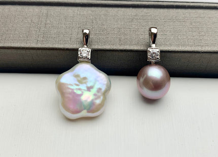 One Piece 925 Sterling Silver/Gold Pendant Setting Finding For Half Drilled Pearl Genuine Sterling Silver W/CZ Pendant DIY Jewelry #10090