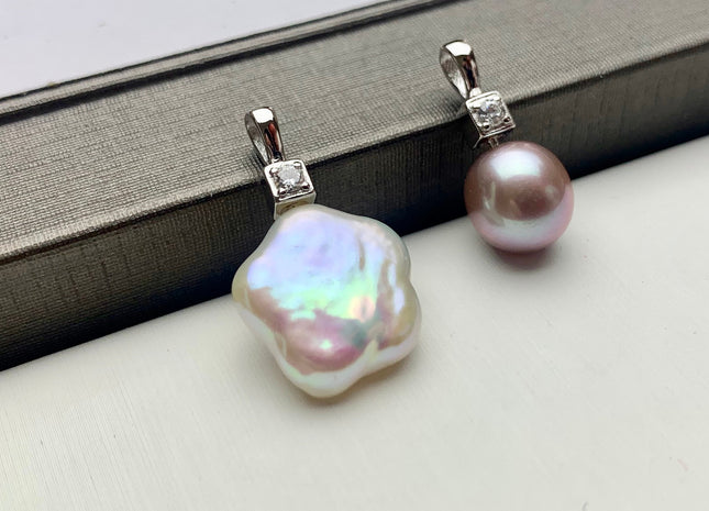 One Piece 925 Sterling Silver/Gold Pendant Setting Finding For Half Drilled Pearl Genuine Sterling Silver W/CZ Pendant DIY Jewelry #10090