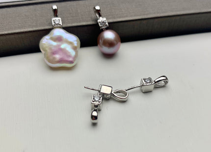 One Piece 925 Sterling Silver/Gold Pendant Setting Finding For Half Drilled Pearl Genuine Sterling Silver W/CZ Pendant DIY Jewelry #10090