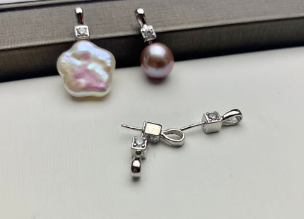 One Piece 925 Sterling Silver/Gold Pendant Setting Finding For Half Drilled Pearl Genuine Sterling Silver W/CZ Pendant DIY Jewelry #10090