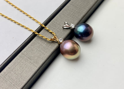 One Piece Genuine 18K Solid Yellow/White Gold Pendant Setting W/CZ For Half Drilled Pearl 18K Gold Pendant Pearl Mounting DIY Jewelry #10091