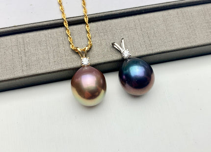 One Piece Genuine 18K Solid Yellow/White Gold Pendant Setting W/CZ For Half Drilled Pearl 18K Gold Pendant Pearl Mounting DIY Jewelry #10091