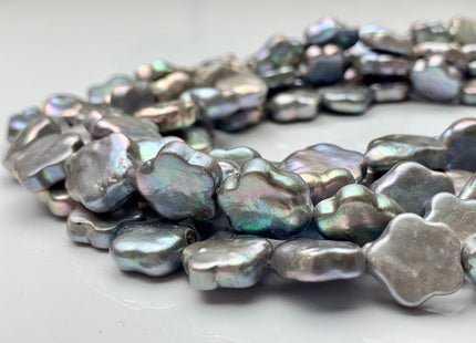 13-15 mm AAA Very Rare Pinkish Gray Color Flower Shape Freshwater Coin Pearl Beads High Luster Flower Thick Coin Pearl 25-26 Pieces #P1355