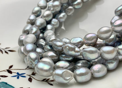10-11x12-15 mm Large Hole Gray Color Rice Nugget Shape Freshwater Pearls Beads Hole Size 2.1mm Rare Large Gray Nugget Pearl 28 Pieces #P1357