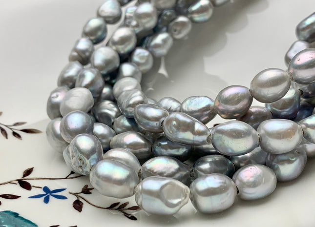 10-11x12-15 mm Large Hole Gray Color Rice Nugget Shape Freshwater Pearls Beads Hole Size 2.1mm Rare Large Gray Nugget Pearl 28 Pieces #P1357