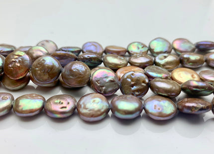 10-11 mm AA Mixed Champagne Gold Copper Color Coin Freshwater Pearl Mixed Color Genuine Freshwater Coin Pearl Beads 31 Pieces #P1359