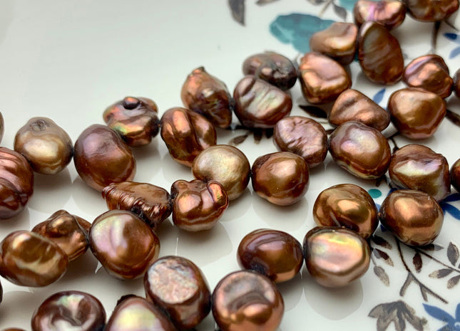 10-12mm High Luster Metallic Chocolate Brown Keshi Freshwater Pearl Beads Top Drilled Dancing Brown Pearls Genuine Keshi Pearls #P1356
