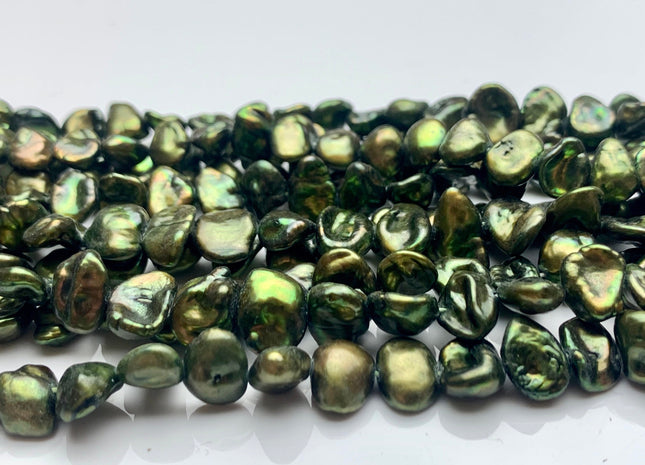 8-10 mm Dark Green Color Keshi Nugget Freshwater Pearl Beads Center Drilled Very Rare High Luster Keshi Nugget Pearl #P1364