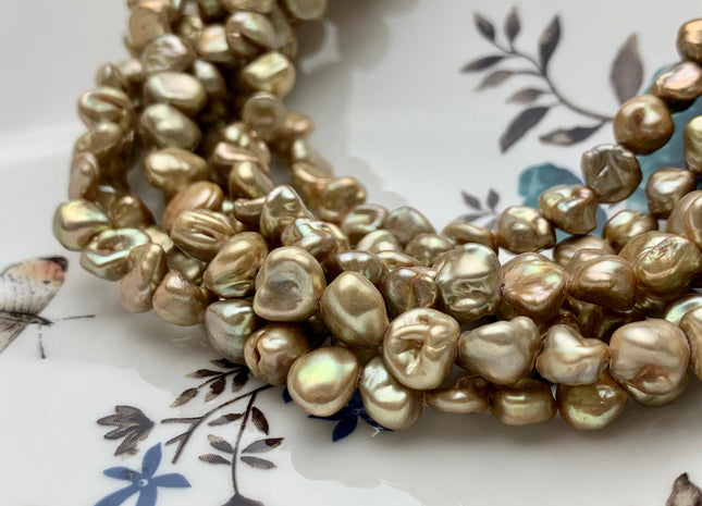 8-10 mm Rare Beige Champagne Keshi Nugget Freshwater Pearl Beads Center Drilled Genuine Keshi Pearl Nuggets 50 Pieces #P1365