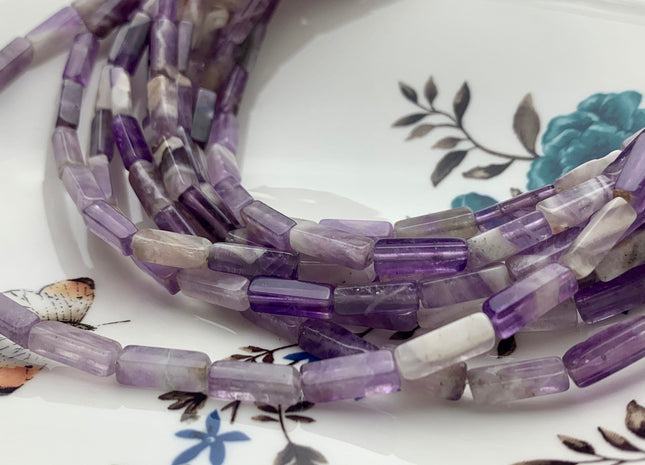 4-5x13 mm Cuboid Tube Shape Multi Purple Color Amethyst Gemstone Beads Purple Flower Amethyst Loose Beads 15.5 Inches Strand #3528