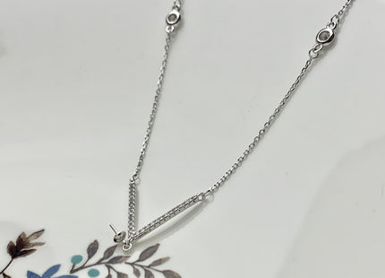 925 Sterling Silver/Gold Necklace Chain With V Shape Design Pendant W/CZ Setting Finding For Half Drilled Pearl DIY Jewelry Necklace #10094