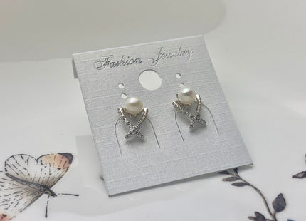 One Pair 925 Sterling Silver X Shape Studs Earring Setting Genuine 925 Sterling Silver Earring Stud Findings For Half Drilled Pearls #10097