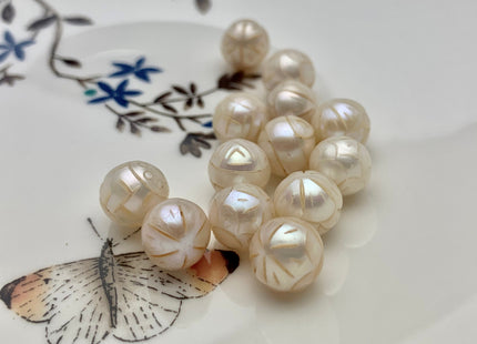 ONE Piece AAAA 9.5 mm Hand Carved Flower Bead Natural White UnDrilled Perfect Round Freshwater Pearl For Earring Pendant DIY Jewelry #P1258