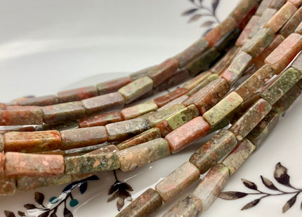 4-5x13 mm Cuboid Tube Shape Unakite Gemstone Beads Genuine Multi Pink Green Brown Color Loose Beads 15.5 Inches Strand #3539