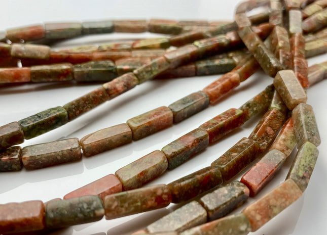 4-5x13 mm Cuboid Tube Shape Unakite Gemstone Beads Genuine Multi Pink Green Brown Color Loose Beads 15.5 Inches Strand #3539