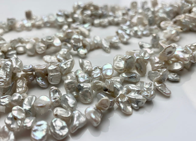 6x9-10 mm Natural White With Silver Luster Top Drilled Keshi Freshwater Pearl Beads Rare Dancing Keshi Genuine Pearl Beads #P1266