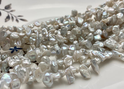 6x9-10 mm Natural White With Silver Luster Top Drilled Keshi Freshwater Pearl Beads Rare Dancing Keshi Genuine Pearl Beads #P1266