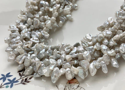 6x9-10 mm Natural White With Silver Luster Top Drilled Keshi Freshwater Pearl Beads Rare Dancing Keshi Genuine Pearl Beads #P1266