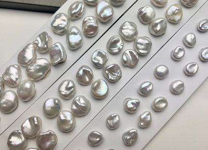 One Pair 8-15mm AAAA Natural White Flat Keshi Freshwater Pearl Half Drilled Matching Earring Very Rare High Luster Cornflake Pearls #1343