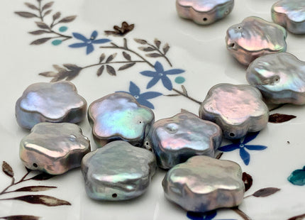 5 Pieces 14mm AAAA High Luster Gray Color Flower Coin Freshwater Pearls Genuine Gray Flower Shape Freshwater Thick Coin Pearls #P1375