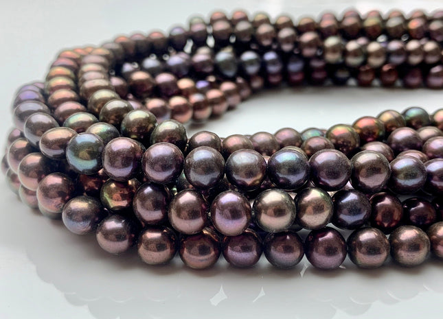 6.5 mm AAA Purple Peacock Color Off Round Freshwater Pearl Beads Genuine High Luster Rainbow Metallic Peacock Color Freshwater Pearl #P1379
