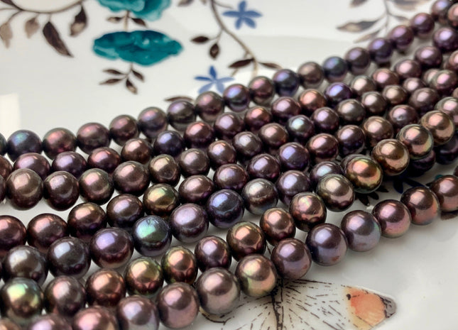 6.5 mm AAA Purple Peacock Color Off Round Freshwater Pearl Beads Genuine High Luster Rainbow Metallic Peacock Color Freshwater Pearl #P1379