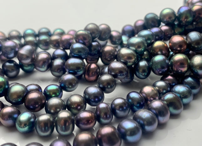 7-8 mm AA Peacock Color Potato Freshwater Pearl Beads Genuine Cultured Freshwater Peacock Colored Pearls 56 Pieces #P1284