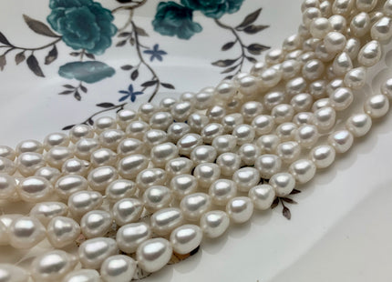7x9 mm Half Strand Natural White Tear Drop Shape Rice/Oval Freshwater Pearls Genuine Freshwater Pearls 21 Beads #P1383
