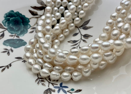 7x9 mm Half Strand Natural White Tear Drop Shape Rice/Oval Freshwater Pearls Genuine Freshwater Pearls 21 Beads #P1383