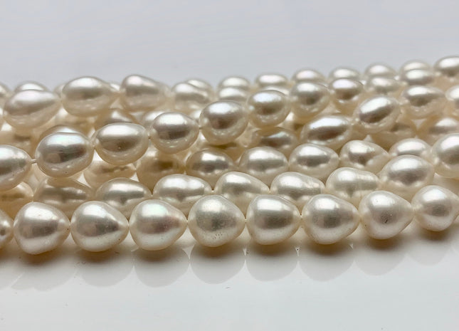 7x9 mm Half Strand Natural White Tear Drop Shape Rice/Oval Freshwater Pearls Genuine Freshwater Pearls 21 Beads #P1383