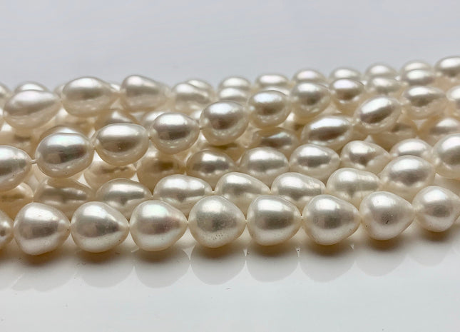 7x9 mm Half Strand Natural White Tear Drop Shape Rice/Oval Freshwater Pearls Genuine Freshwater Pearls 21 Beads #P1383