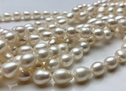 7x9 mm Half Strand Natural White Tear Drop Shape Rice/Oval Freshwater Pearls Genuine Freshwater Pearls 21 Beads #P1383