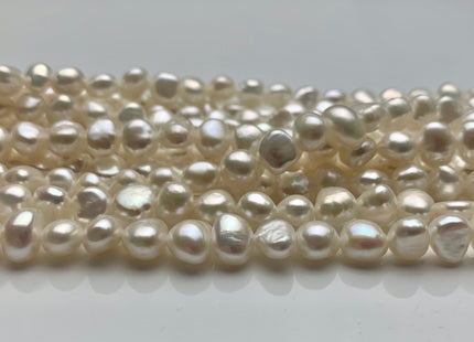 7-8 mm AAA Natural White High Luster Nugget Freshwater Pearls Genuine Natural White Smooth Potato Nugget Beads 62 Pieces #1447