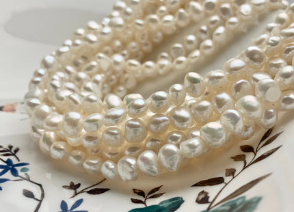 7-8 mm AAA Natural White High Luster Nugget Freshwater Pearls Genuine Natural White Smooth Potato Nugget Beads 62 Pieces #1447