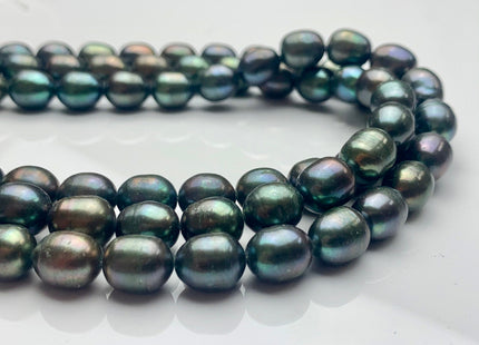 9x10-11 mm AA Dark Olive Green Color Freshwater Pearls Rice/Oval Shape Pearl Beads Genuine Green Peacock Freshwater Pearls #P1295